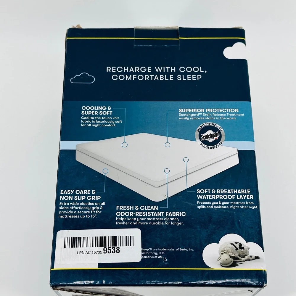 Serta Power Chill Mattress Protector Twin White Solid Fitted New Open Box